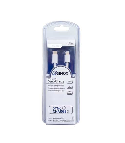 Sinox iMedia USB C til Lightning kabel. 1m. Hvid