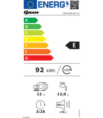 GRAM OM 6100-90 T/1 - OPVASKEMASKINER TIL INDBYGNING