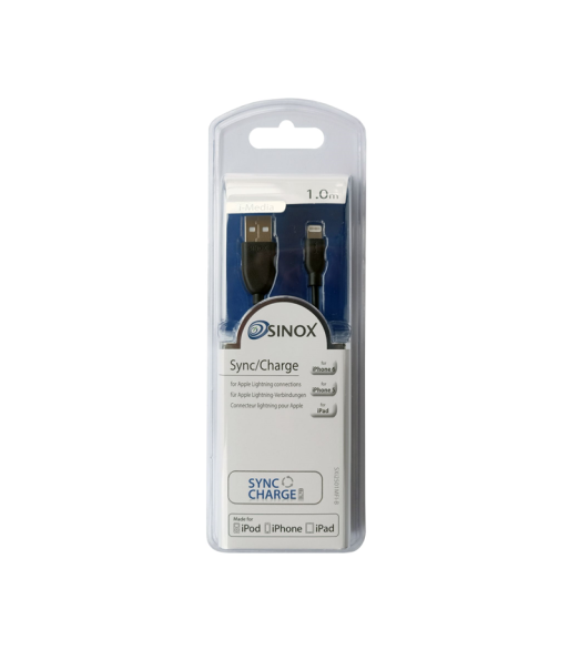 Sinox iMedia Lightning kabel 1m - sort