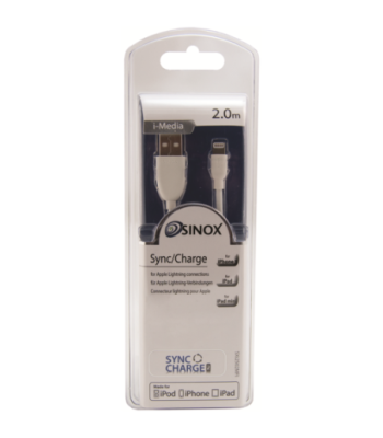 Sinox iMedia Lightning kabel 2m - Hvid