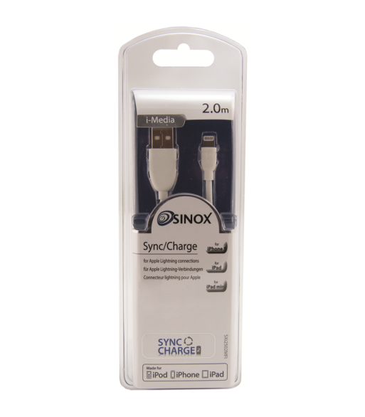 Sinox iMedia Lightning kabel 2m - Hvid Sinox iMedia Lightning kabel 2m - Hvid
