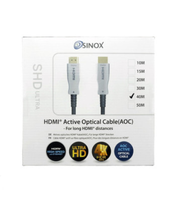 Sinox SHD HDMI Optisk kabel 4K60Hz+E. 40m. Sort