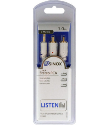 Sinox iMedia mini jack til phono kabel. 1m. Hvid