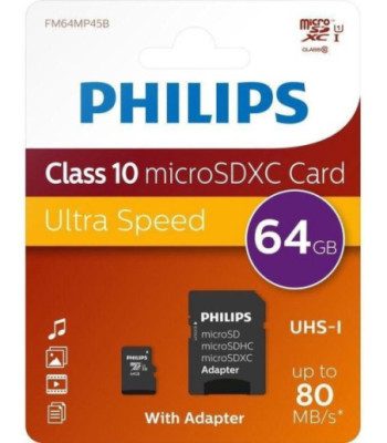 Philips Micro SDXC kort. 64GB klasse 10 UHS-I U1
