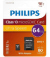 Philips Micro SDXC kort. 64GB klasse 10 UHS-I U1