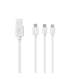 Sinox 3-i-1 kabel med Lightning, USB C og Micro USB. 1m. Hvid