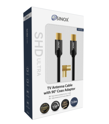 Sinox SHD antennekabel. 3m. Sort