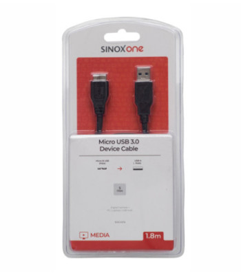 Sinox One USB A - Micro USB 3.0 kabel. 1,8m. Sort