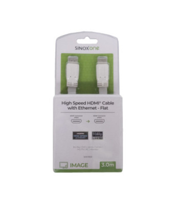 Sinox One HDMI Flat slim kabel. 3m. Hvid
