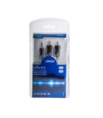 Sinox 3,5mm mini jack til phono kabel. 10m. Grå/sort