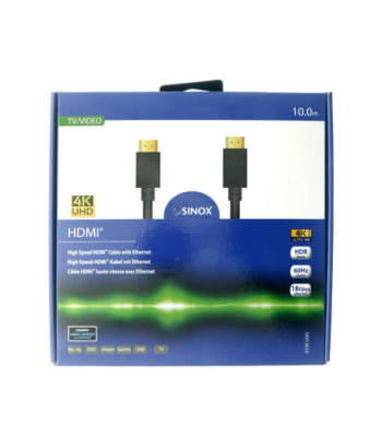 Sinox HDMI kabel 4K60Hz+E. 10m. Sort