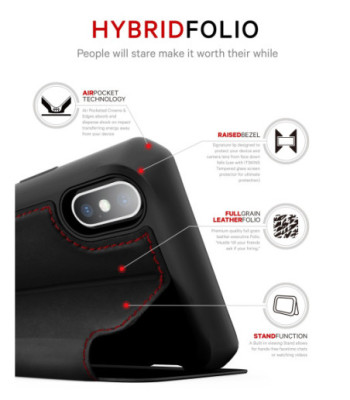 ITSKINS HYBRID FOLIO cover til iPhone XS / X®. Sort og rød med genanvendt læder
