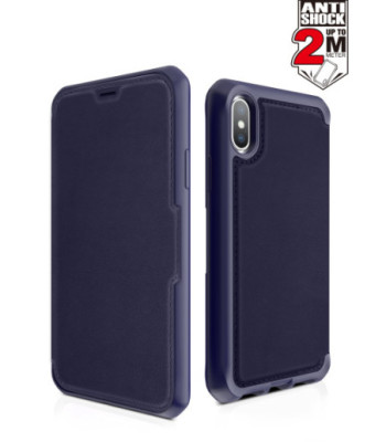 ITSKINS HYBRID FOLIO cover til iPhone XS / X®. Navy blå med genanvendt læder