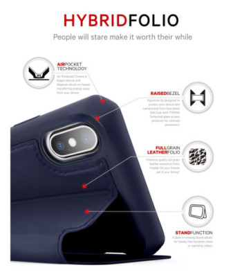 ITSKINS HYBRID FOLIO cover til iPhone XS / X®. Navy blå med genanvendt læder