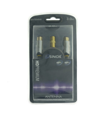 Sinox SHD antennekabel. 3m. Sort