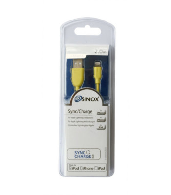 Sinox iMedia Lightning kabel m/original Apple chip. 2m. Gul