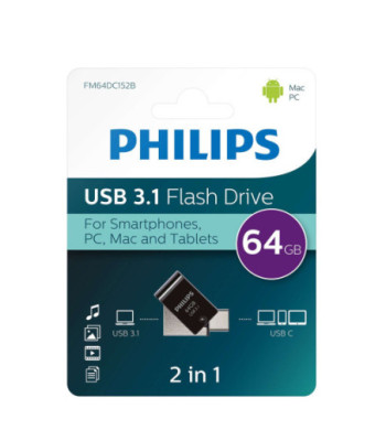 Philips USB Flash Drive 2-i-1. 64GB. USB 3.1 - USB C
