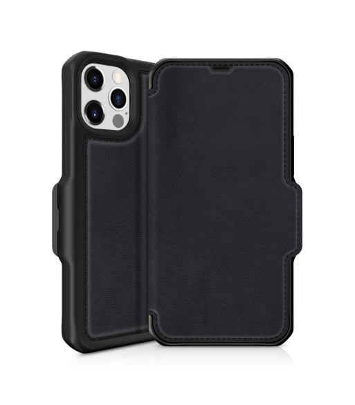 ITSKINS HYBRID FOLIO cover til iPhone 12 Pro Max®. Sort med genanvendt læder ITSKINS HYBRID FOLIO cover til iPhone 12 Pro Max®. Sort med genanvendt læder