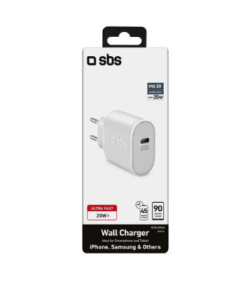 SBS 20W oplader. Hvid