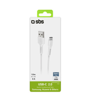 SBS data- og opladningskabel USB 2.0 - USB C. 1,5m. Hvid