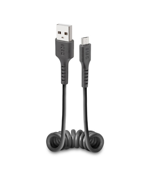 SBS data- og opladning spiralkabel USB 2.0 - Micro USB. 17-50cm. Sort SBS data- og opladning spiralkabel USB 2.0 - Micro USB. 17-50cm. Sort