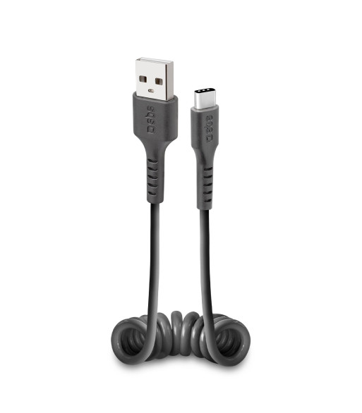 SBS data- og opladning spiralkabel USB 2.0 - USB C. 17-50cm. Sort