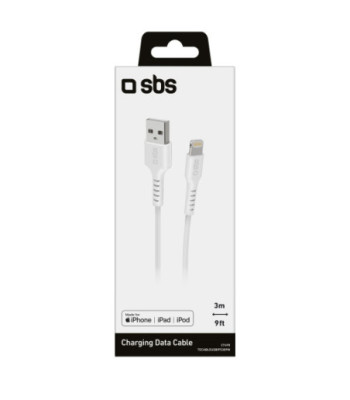 SBS Lightning kabel. 3m. Hvid