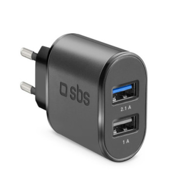 SBS 2100 mAh oplader. 2.1A + 1A. Sort