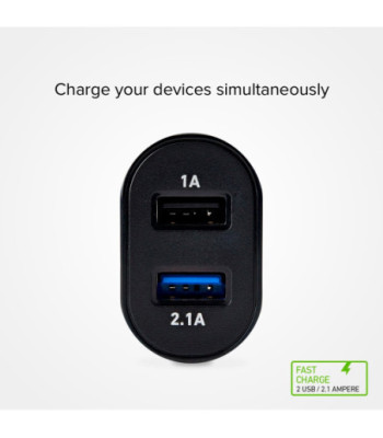 SBS 2100 mAh oplader. 2.1A + 1A. Sort