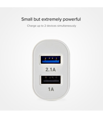 SBS 2100 mAh oplader. 2.1A + 1A. Hvid