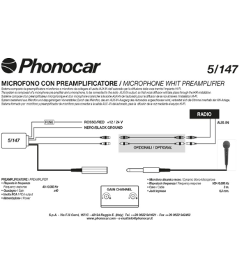 Phonocar dynamisk mikrofon med forforstærker