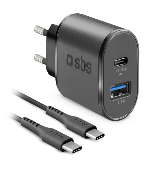 SBS 18W oplader. USB-C kabel. Sort SBS 18W oplader. USB-C kabel. Sort