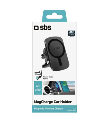 SBS magnetisk mobilholder og trådløs MagSafe oplader til bilen. Sort