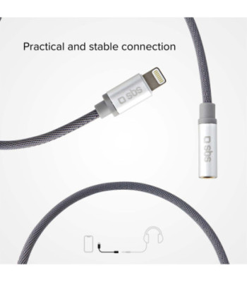 SBS Lightning til mini jack MFI adapter. Hvid