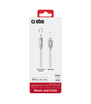 SBS Lightning til mini jack MFI adapter. Hvid