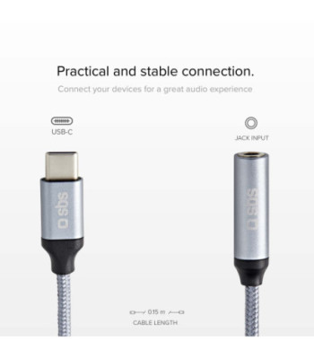 SBS USB C til mini jack adapter. Grå
