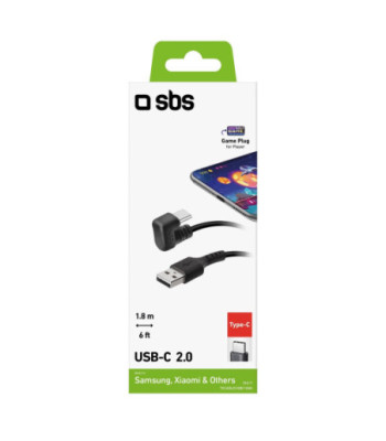 SBS USB A til USB C 180° kabel. Sort