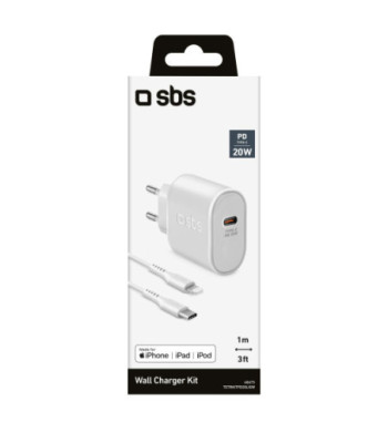 SBS 20W oplader. 1m MFI Lightning kabel. Hvid