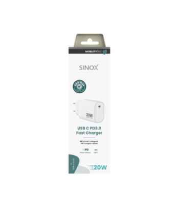 Sinox PRO 230V USB-C PD oplader 20W. Hvid