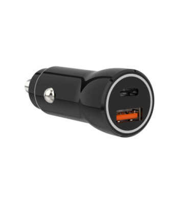 Sinox 12V dobbelt USB biloplader. USB A 18W + USB C 20W. Sort