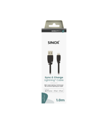 Sinox PRO Lightning kabel m/original Apple chip. 1m. Sort