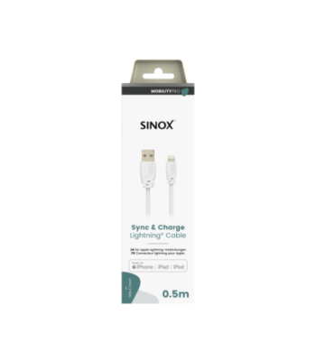 Sinox PRO Lightning kabel m/original Apple chip. 0,5m. Hvid