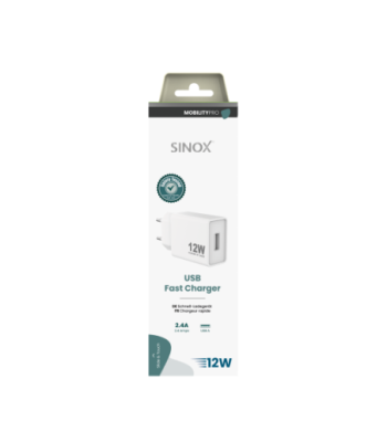 Sinox PRO 230V USB-A oplader 12W. Hvid