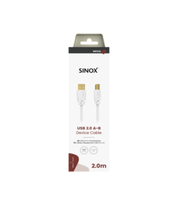 Sinox USB 2.0 printerkabel. 2m. Hvid