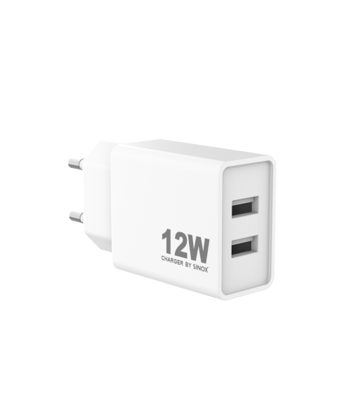 Sinox 230V 2xUSB-A oplader 12W. Hvid
