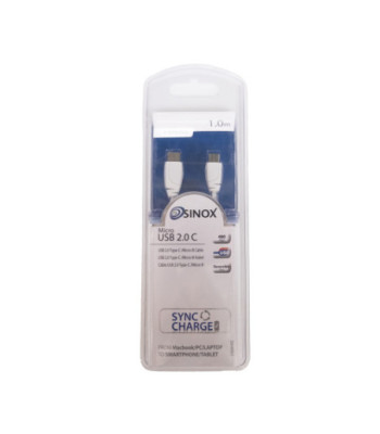 Sinox iMedia USB C til Micro USB kabel. 1m. Hvid