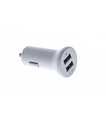 Sinox iMedia 12V dobbelt USB A biloplader. 1.0+2.1A. Hvid