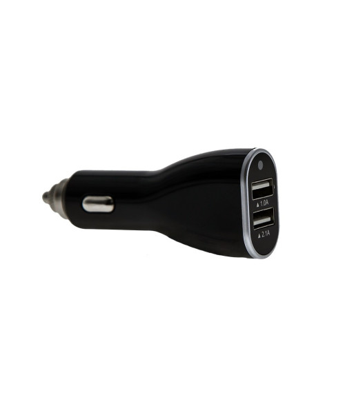 Sinox iMedia 12V dobbelt USB A biloplader. 1.0+2.1A. Sort