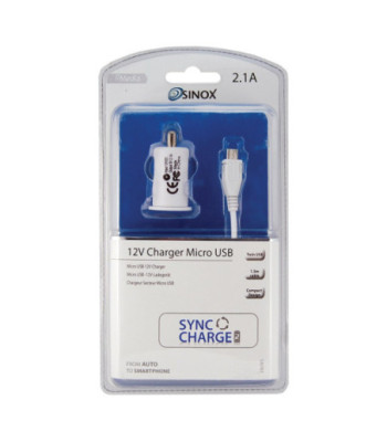 Sinox iMedia USB A biloplader m/Micro USB kabel. 2,4A. 1,5m. Hvid
