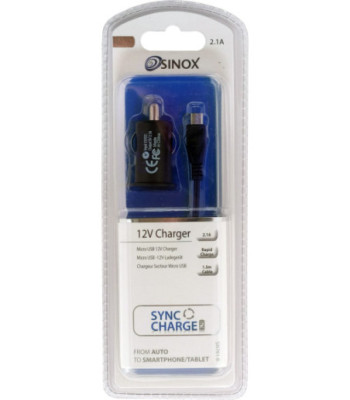 Sinox iMedia USB A biloplader m/Micro USB kabel. 2,4A. 1,5m. Sort